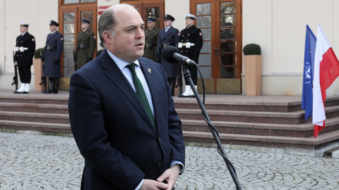 El secretario de Defensa británico, Ben Wallace, durante una rueda de prensa este 17 de marzo.