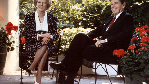 Thatcher y Reagan en una visita de la primera ministra de Reino Unido a EEUU.