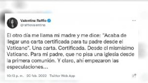 El desternillante hilo de una periodista sobre las cartas certificadas del Vaticano que recibió su familia