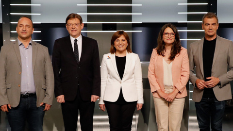 17/04/2019 - Los candidatos a la presidencia de la Generalitat Valenciana Rubén Martínez Dalmau, XimoPuig, Isabel Bonig,Mónica Oltra y Toni Cantó | EFE/ Juan Carlos Cárdenas