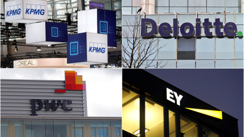 Los logos de las cuatro grandes compañías de auditoría y consultoría del mundo, conocidas como las 'Big Four': KPMG, Deloitte, PricewaterhouseCoopers(PwC) y Ernst&Young (EY).