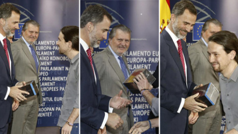 Pablo Iglesias y Felipe VI en tres instantáneas. EFE