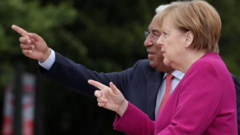 a canciller alemana, Angela Merkel, junto al primer ministro de Portugal, Antonio Costa, en Lisboa - REUTERS