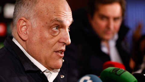 El presidente de LaLiga, Javier Tebas, comparece ante los medios en Madrid, a 30 de enero de 2023.