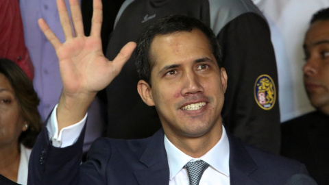 03/05/2019 - El autoproclamado presidente encargado de Venezuela, Juan Guaido,durante una rueda de prensa en Caracas. / REUTERS - CARLOS EDUARDO RAMIREZ