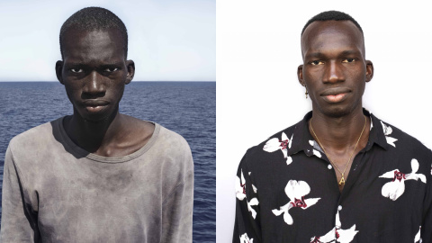 El antes y el después de Amadou, uno de los migrantes retratados durante varios años por el fotógrafo César Dezfuli.