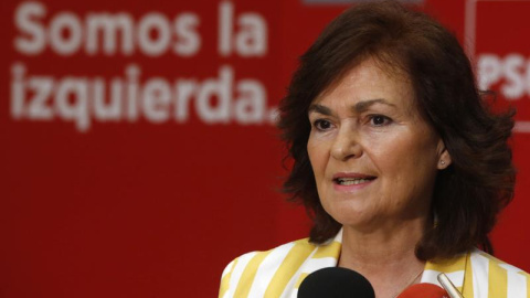 Fotografía de archivo (26/05/2018), de la exministra de Cultura y secretaria de Igualdad del PSOE, Carmen Calvo, que será vicepresidenta del Gobierno de Pedro Sánchez y ministra de Igualdad. EFE/Javier Lizón