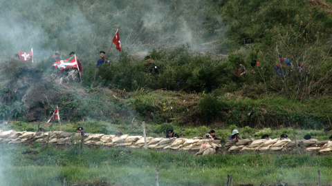 Recreación anterior del enfrentamiento en el monte de Intxorta. D.A.