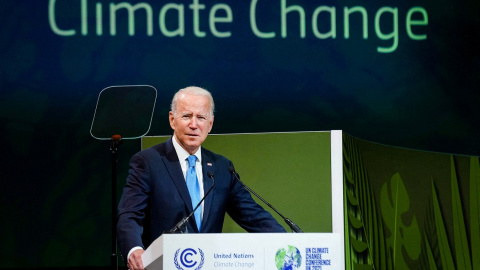 El presidente de EEUU, Joe Biden, durante su internvención en la Cumbre del Clima de Glasgow (COP26), en noviembre de 2021. REUTERS/Erin Schaff/Pool