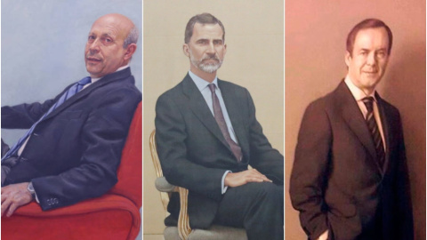 Retratos de José Ignacio Wert, Felipe VI y José Bono.