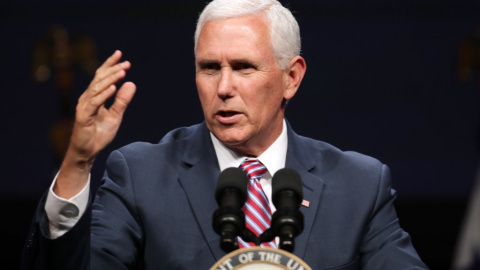 06/05/2019 - Mike Pence pronuncia el discurso de apertura de la exposición Satellite Access el 6 de mayo de 2019 en Washington DC. | AFP