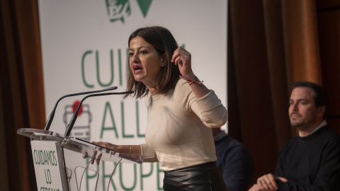 La diputada en el Parlamento Europeo por Izquierda Unida, Sira Riego, durante un en Valèncià, a 4 de marzo de 2023.