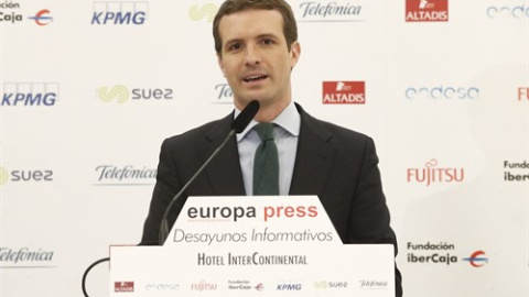 El líder del PP, Pablo Casado, interviene en un Desayuno Informativo de Europa Press/ Eduardo Parra, EP