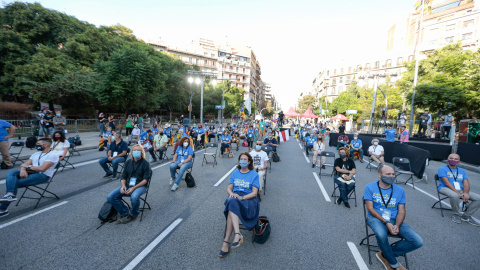 Imatge de l'acte central de la mobilització de l'ANC per aquest 11 de setembre de 2020, celebrat a la plaça Letamendi de Barcelona. ANC