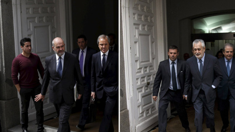 Los expresidentes andaluces Manuel Chaves y José Antonio Griñán, a su salida del Tribunal Supremo, tras declarar por el caso de los ERE. REUTERS