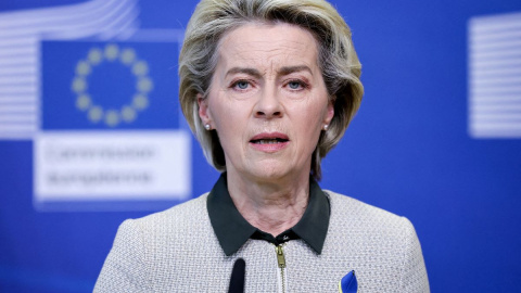 La presidenta de la Comisión Europea, Ursula von der Leyen, en la sede de la Comisión Europea en Bruselas, el 7 de marzo de 2022.