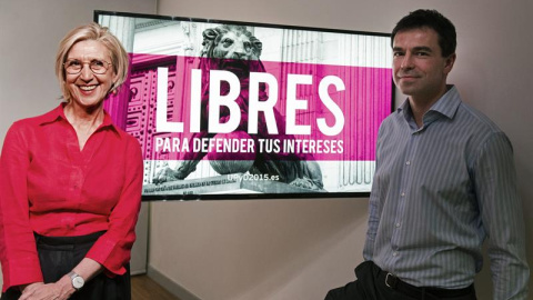 La líder de UPyD, Rosa Díez, y su portavoz adjunto, Andrés Herzog, presentan la campaña y el lema de la formación para las elecciones municipales y autonómicas de mayo, hoy en la sede del partido, en Madrid. EFE/Luca Piergiovanni