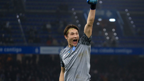 6/4/22 Denis Ignatenko, portero do Dynamo de Kiev juvenil, celebra el pase de eliminatoria en Riazor / Fotos: Dynamo de Kiev