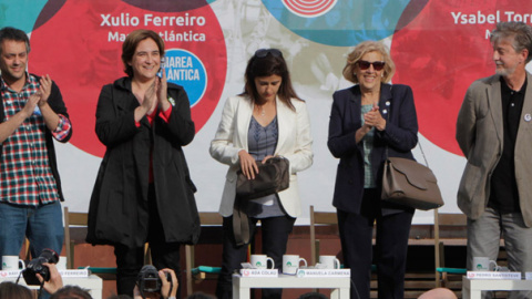 Xulio Ferreiro (A Coruña), Ada Colau (Barcelona), Manuela Carmena (Madrid) y Pedro Santisteve (Zaragoza). / S.G. REY