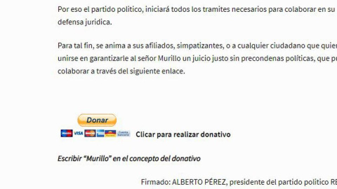 Manifiesto de Alberto Pérez para recaudar el dinero para el francotirador.