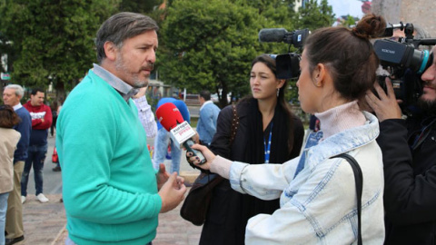 El presidente de Hazte Oír, Ignacio Arsuaga, en la plaza de Colón de Madrid. / HO