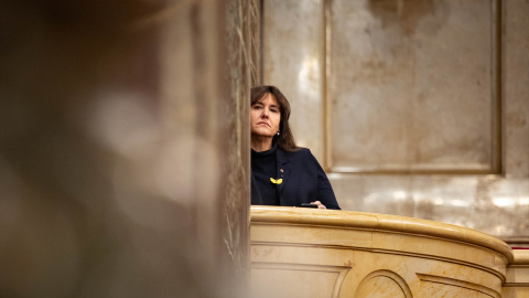 La líder de Junts y expresidenta del Parlament, Laura Borràs, durante una sesión plenaria en la Cámara catalana en enero de 2023.