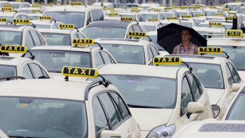 Concentración de taxistas, en una imagen de archivo. REUTERS