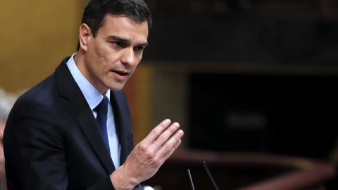 Pedro Sánchez, secretario general del PSOE, durante una de sus intervenciones en el Congreso de los Diputados. EFE/Chema Moya