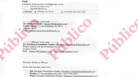 Correo electrónico del periodista Eduardo Inda al inspector López con la grabación ilegal a agentes del CNI en Asuntos Internos.