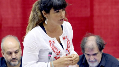 Teresa Rodríguez durante la sesión de control en el Parlamento. EUROPA PRESS