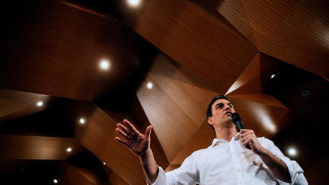 El secretario general del PSOE, Pedro Sánchez, durante su intervención en el acto con militantes celebrado hoy en Málaga. /EFE