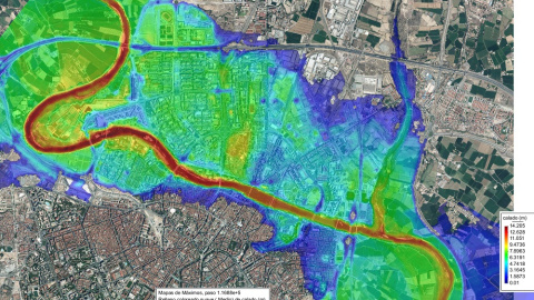 La simulación del geólogo Carlos Revuelto indica que la práctica totalidad de los barrios de la margen izquierda de Zaragoza y amplias zonas de la derecha quedarían inundadas en caso de rotura de la presa de Yesa. Carlos Revuelto
