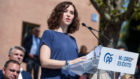 21/04/2023. Isabel Díaz Ayuso interviene en un acto de precampaña, a 15 de abril de 2023, en Leganés.