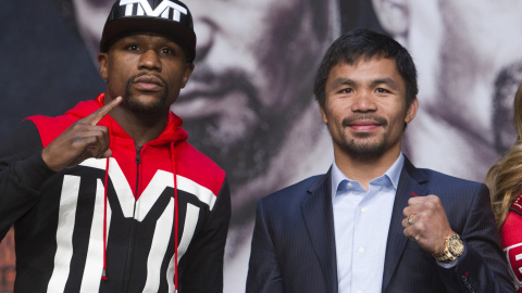 Mayweather y Pacquiao, cara a cara en la presentación del combate. /REUTERS