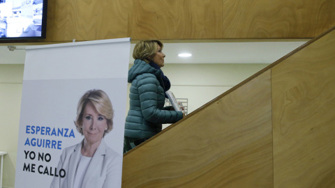 La portavoz del PP en el Ayuntamiento de Madrid, Esperanza Aguirre, durante la presentación en el Círculo de Bellas Artes de su nuevo libro 'Yo no me callo'.  EFE/Juan Carlos Hidalgo