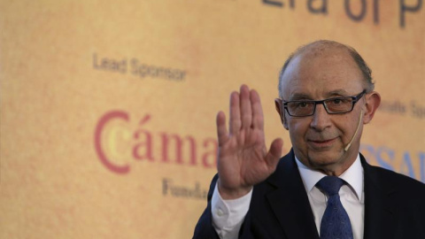 El ministro de Hacienda y Administraciones Públicas, Cristóbal Montoro, durante la clausura del segundo foro anual 'Spain Summit', organizado por Financial Times. EFE