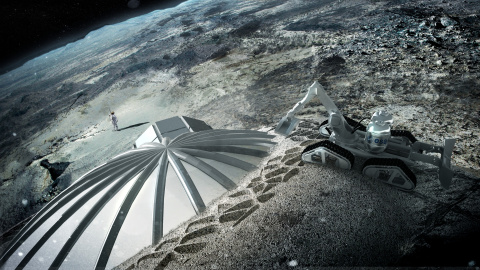 Ilustración de una base lunar en construcción. /ESA-Foster + Partners