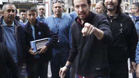 Pablo Iglesias, en una protesta contra Telefónica el pasado viernes. EFE/Alberto Martín