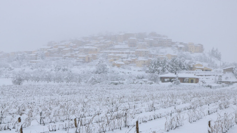 Horta de Sant Joan nevat després del pas del temporal Filomena.