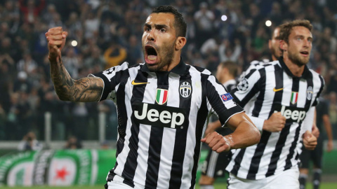 Tévez celebra su gol al Real Madrid. Reuters / Stefano Rellandini