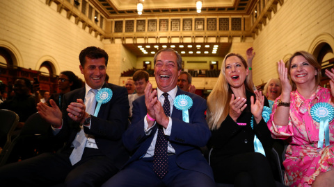 Nigel Farage, el líder del partido del Brexit, celebra sus resultados en las elecciones europeas. /REUTERS