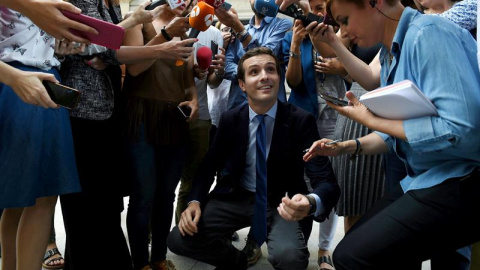 El vicesecretario de Comunicación del PP y precandidato a presidir al partido, Pablo Casado. - EFE