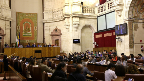 Imagen del Pleno del Parlamento de Andalucía, en una sesión de comienzo de mes.