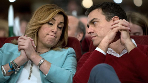 La presidenta de la Junta de Andalucía, Susana Díaz, y el líder del PSOE, Pedro Sánchez. AFP/Jorge Guerrero