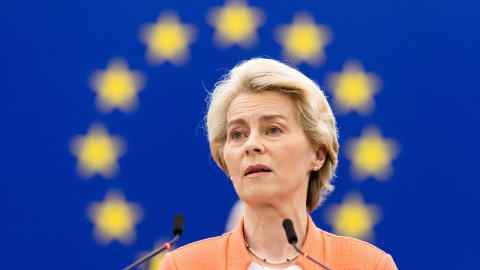 La presidenta de la Comisión Europea, Ursula von der Leyen, durante una sesión del Parlamento Europeo.