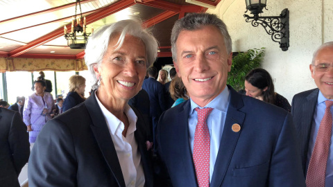 La directora gerente del FMI, Christine Lagarde, con el presidente de Argentina, Mauricio Macri, en la cumbre del G-7 en Quebec (Canada). REUTERS