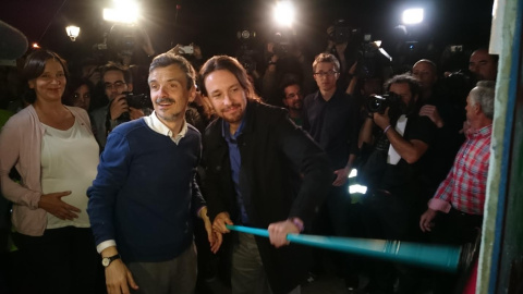 Carolina Bescansa,José Manuel López, Pablo Iglesias e Íñigo Errejón durante el pistoletazo de salida a la campaña de Podemos.