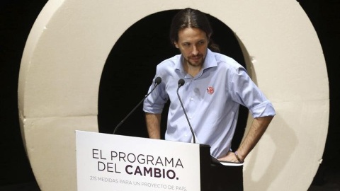 Pablo Iglesias, durante la presentación del programa marco autonómico del partido, este martes. REUTERS