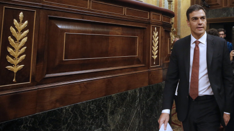 El presidente del gobierno Pedro Sánchez, a su llegada a la sesión de control en el Congreso de los Diputados.EFE/Javier Lizón