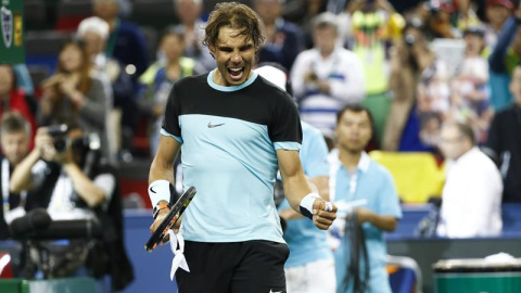 Rafa Nadal celebra su victoria contra el canadiense Raonic. /EFE